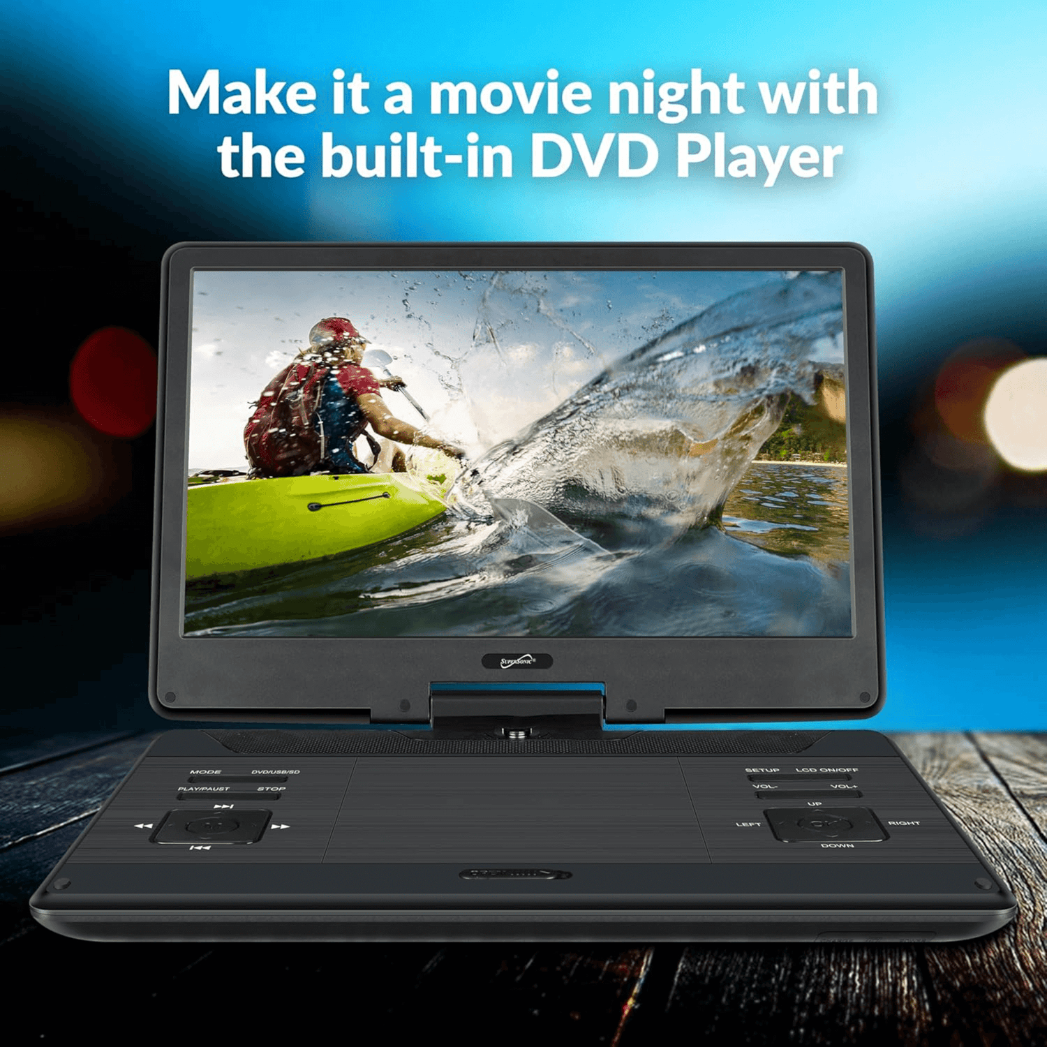 Supersonic 14-Inch Portable LED DVD Player with Built-in Hybrid TV Tuners ACDC Compatible Jupiter Gear Home