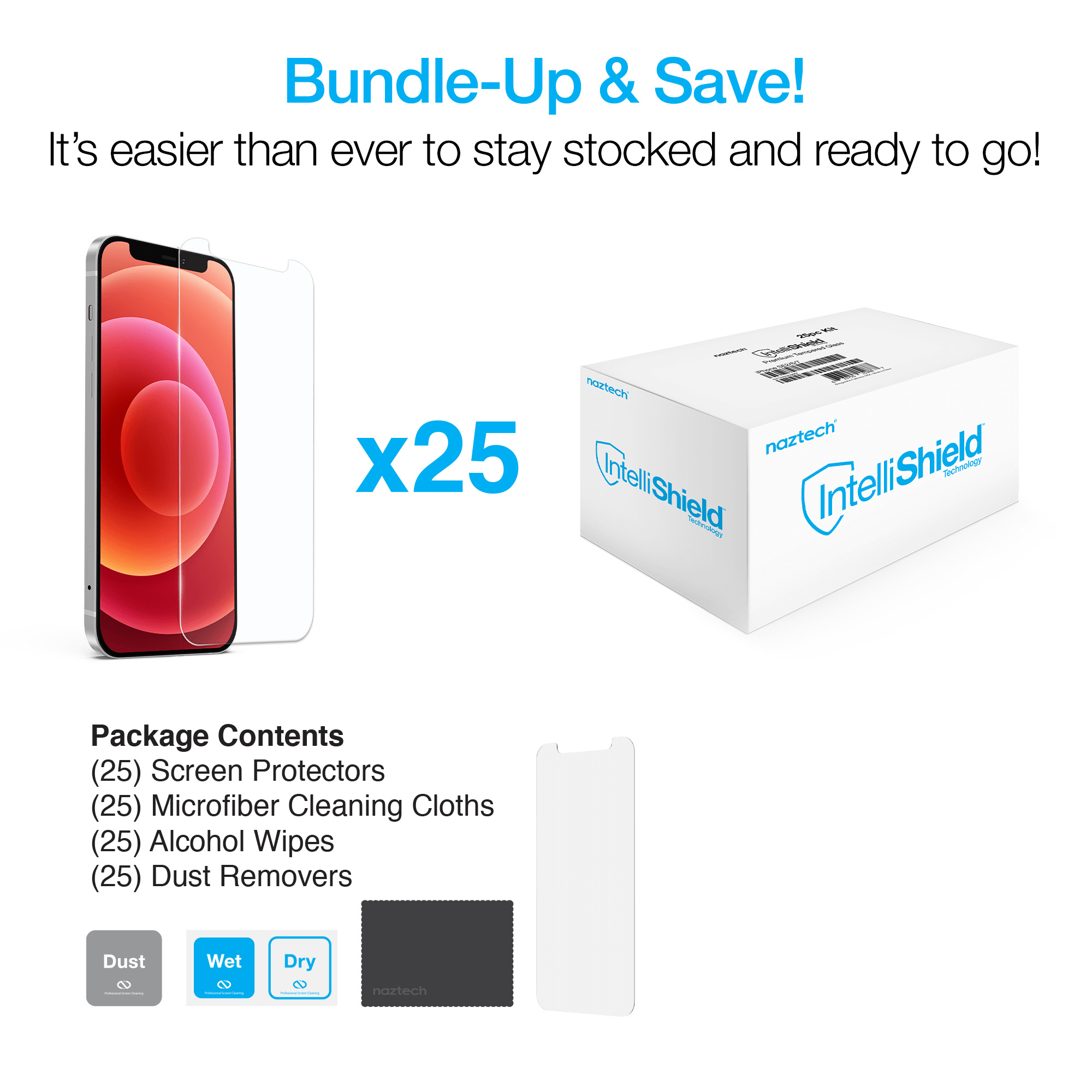 Naztech IntelliShield HD Tempered Glass 25pc Set for the iPhone 12 Mini Jupiter Gear Home
