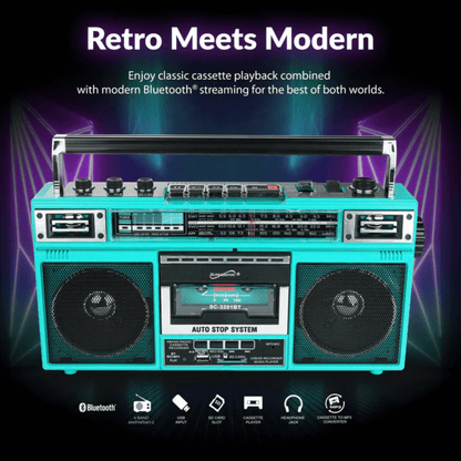 Supersonic 4 Band Bluetooth Radio &amp; Cassette Player + Cassette To Mp3 Converter Jupiter Gear Home