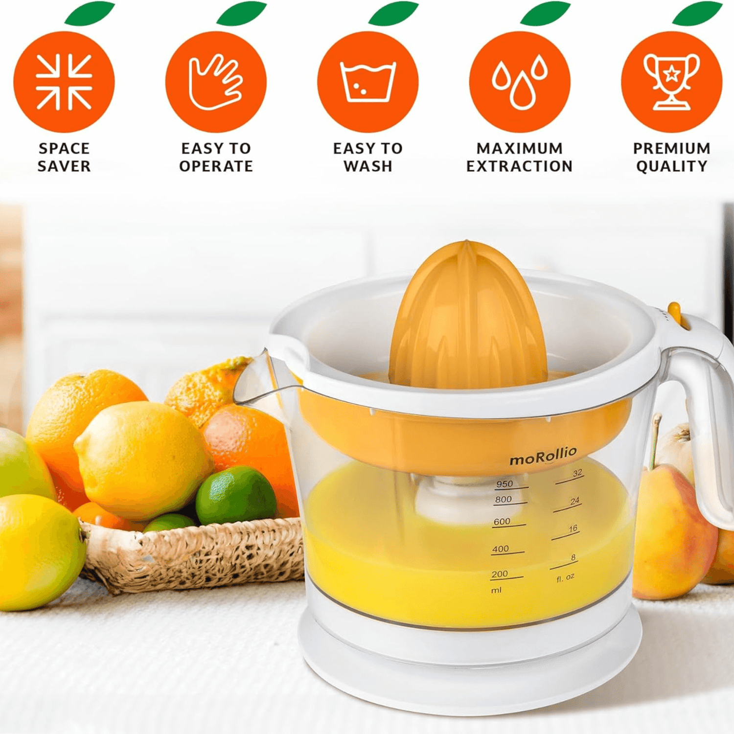 moRollio Compact 32oz Electric Citrus Juicer Jupiter Gear Home