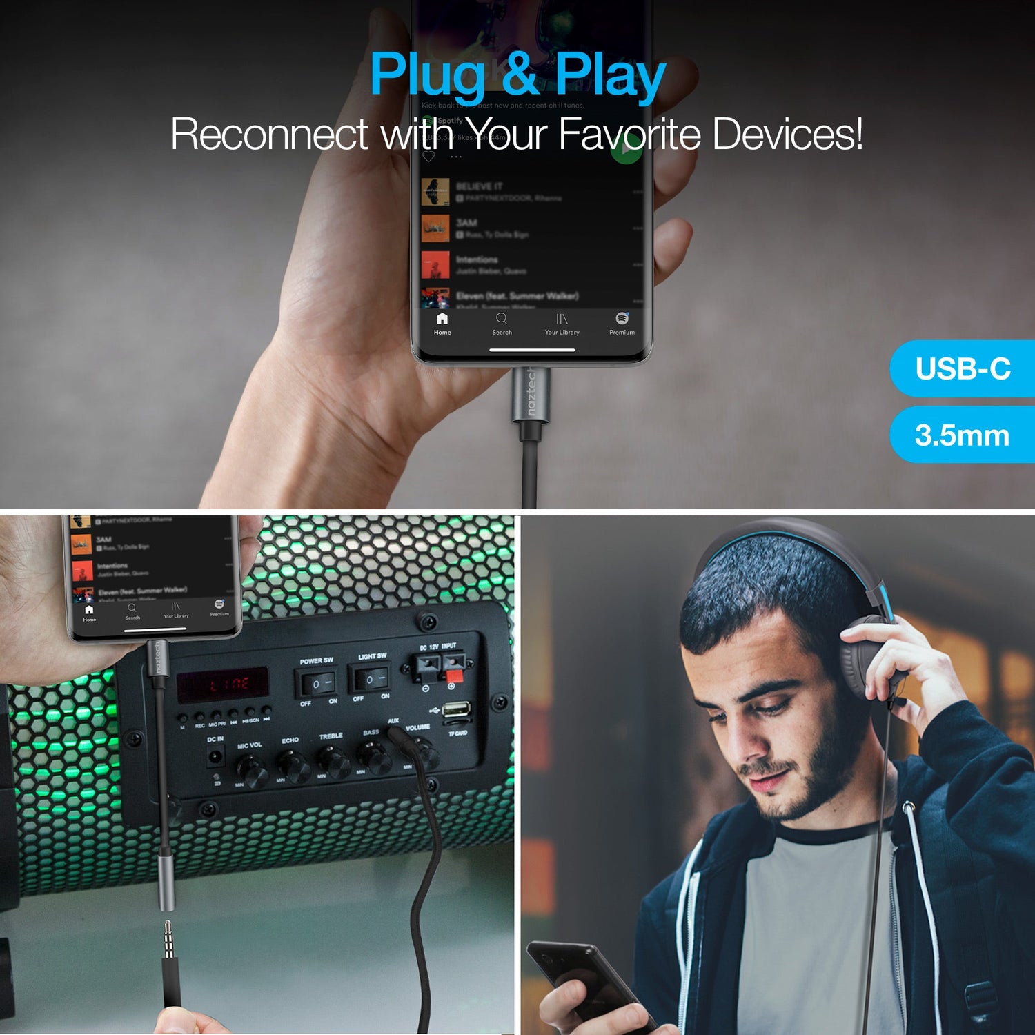 Naztech USB-C to 3.5mm Audio Adapter with Plug and Play Convenience Jupiter Gear Home
