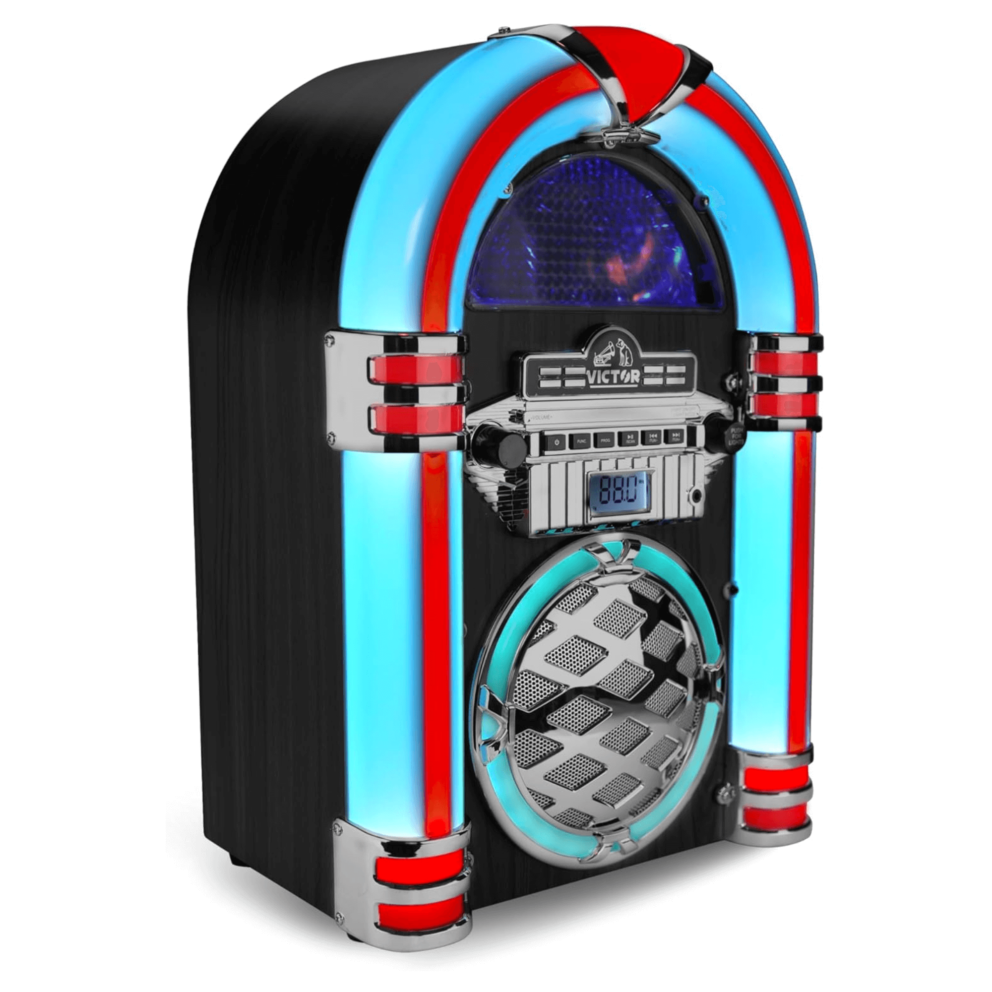 Victor Wilshire Bluetooth Jukebox with Multicolor LED Lighting and FM Radio Jupiter Gear Home