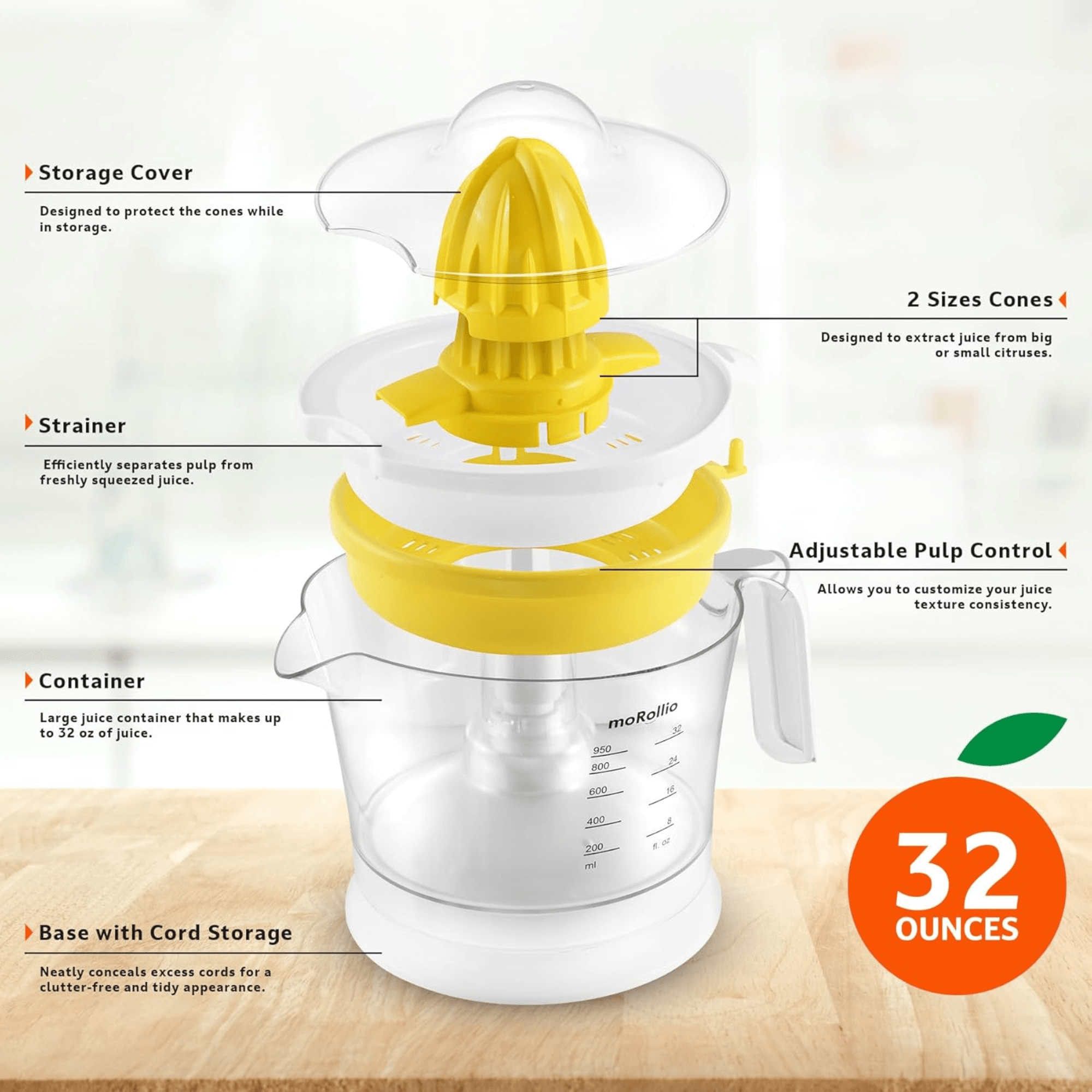 moRollio Compact 32oz Electric Citrus Juicer Jupiter Gear Home
