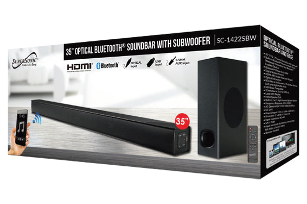 Supersonic 35" Optical Bluetooth Soundbar and Subwoofer Jupiter Gear Home