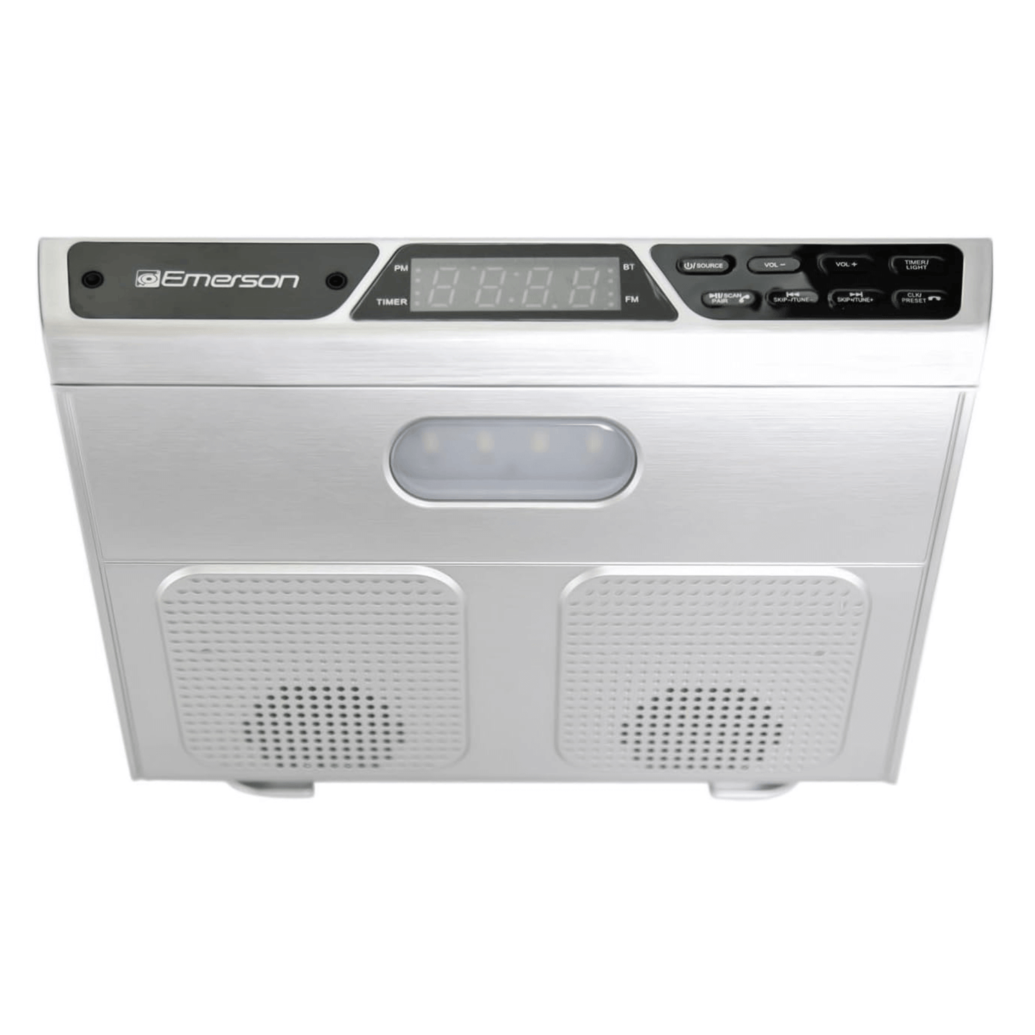 Emerson Under Cabinet FM Radio w Bluetooth, Station Memory and Clock with Timer Jupiter Gear Home