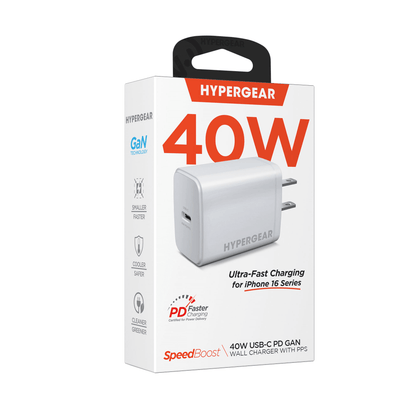 HyperGear SpeedBoost 40W USB-C PD GaN Fast Wall Charger with PPS Jupiter Gear Home
