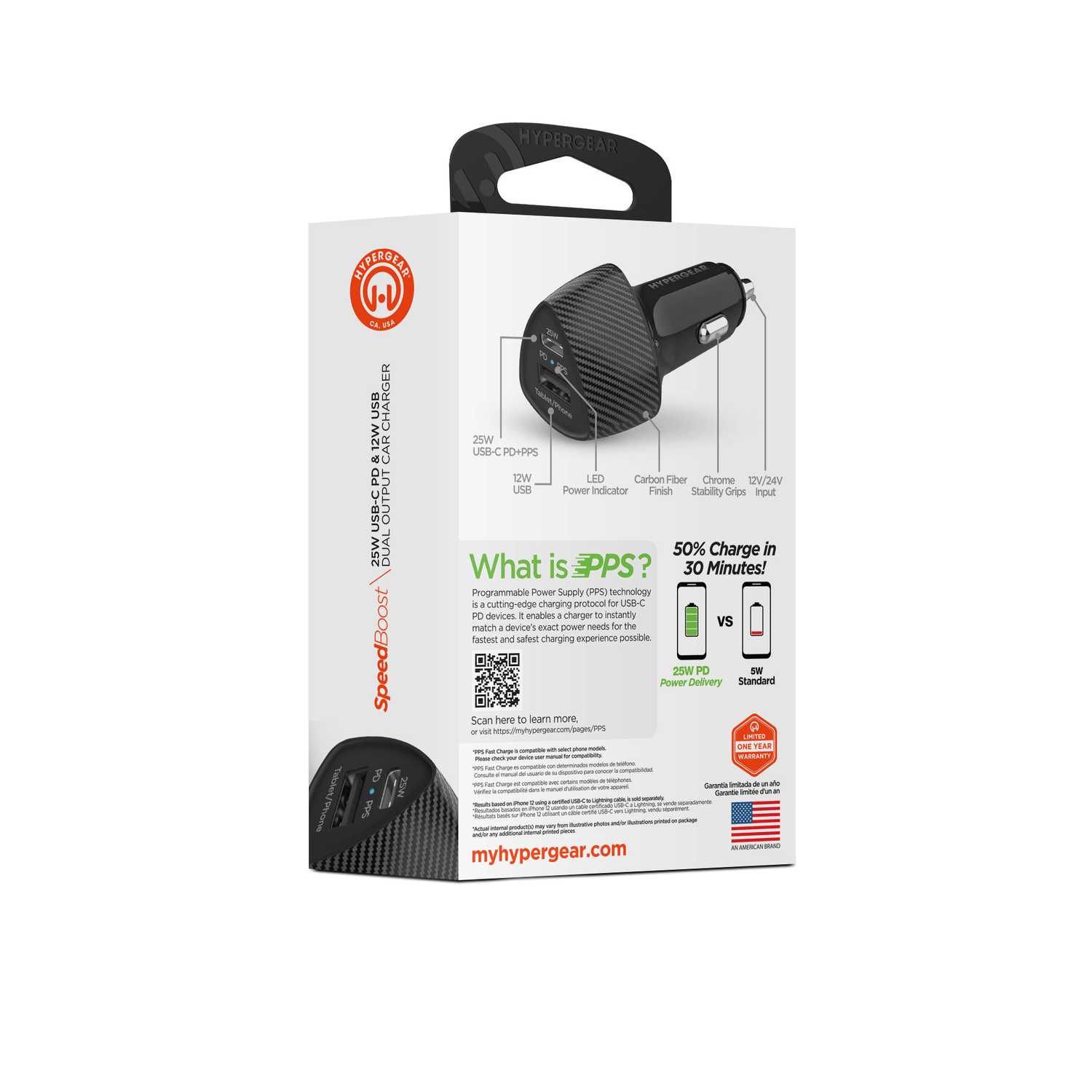 HyperGear SpeedBoost 25W USB-C PD + 12W USB Fast Car Charger with PPS Jupiter Gear Home