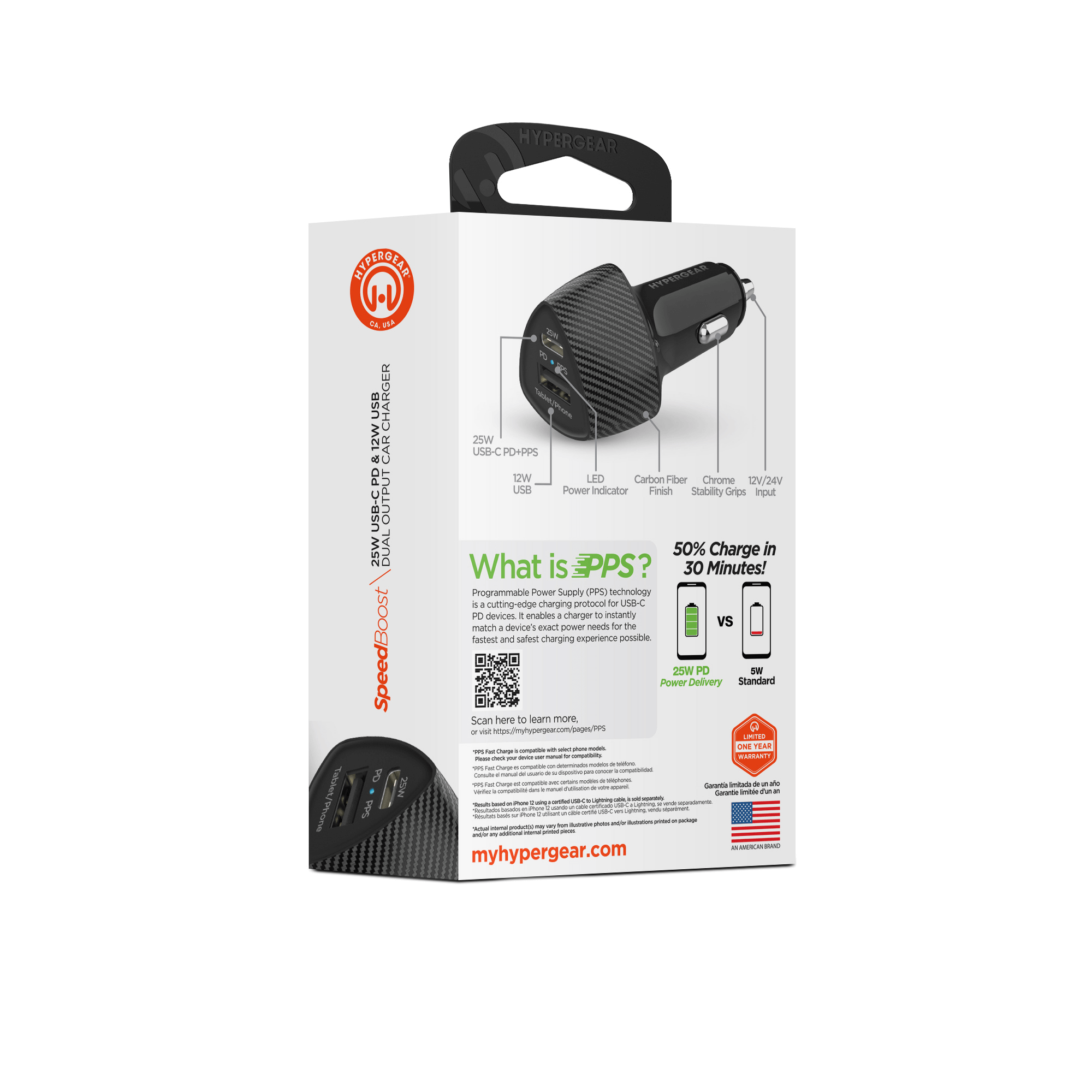HyperGear SpeedBoost 25W USB-C PD + 12W USB Fast Car Charger with PPS Jupiter Gear Home
