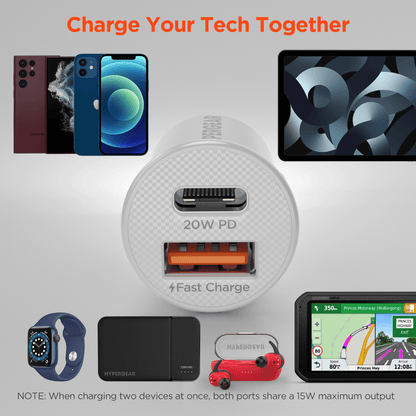 HyperGear Mini 20W USB-C PD + 18W USB Fast Car Charger Jupiter Gear Home