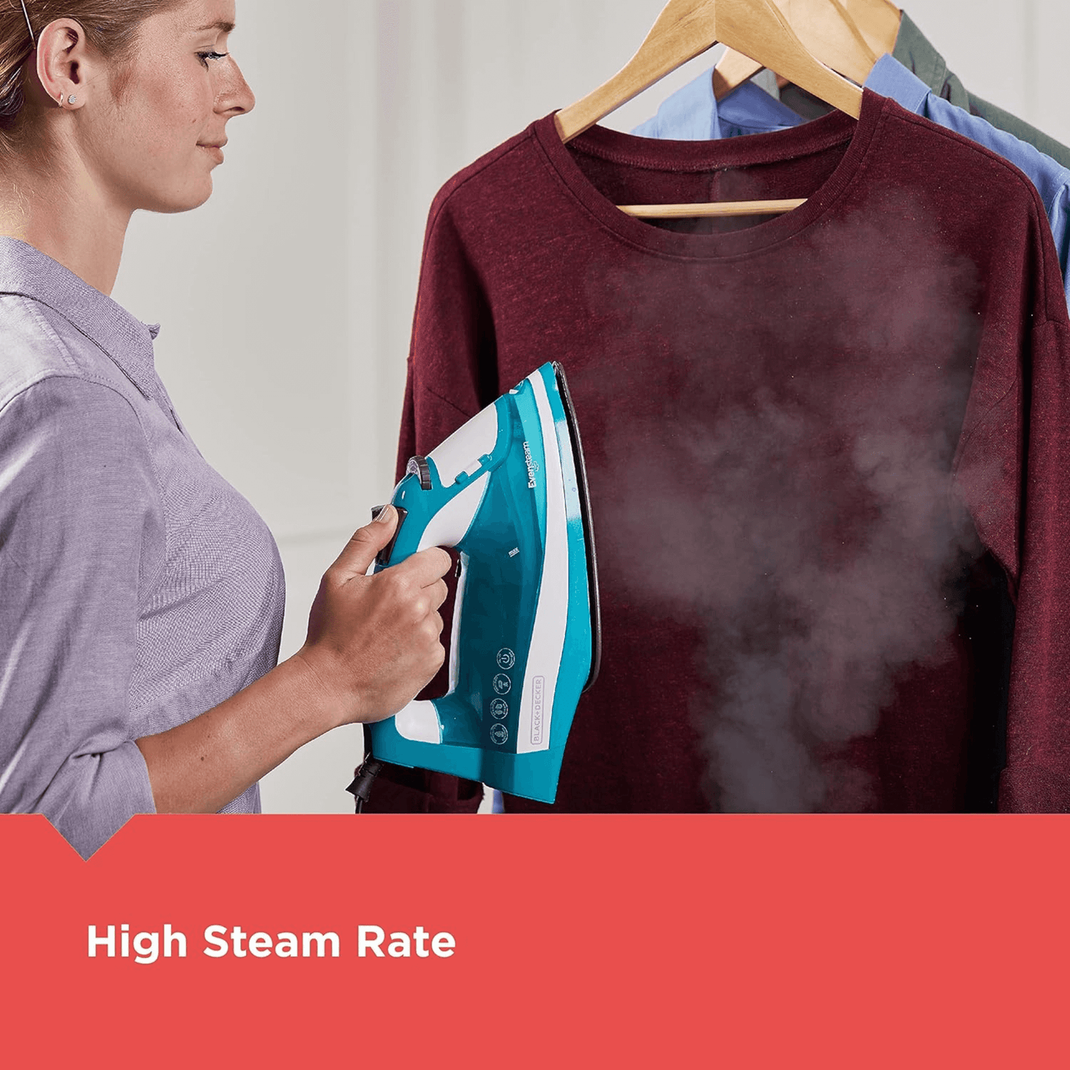 Black &amp; Decker Mid-Size One-Step Garment Steam Iron w Stainless Nonstick Soleplate Jupiter Gear Home