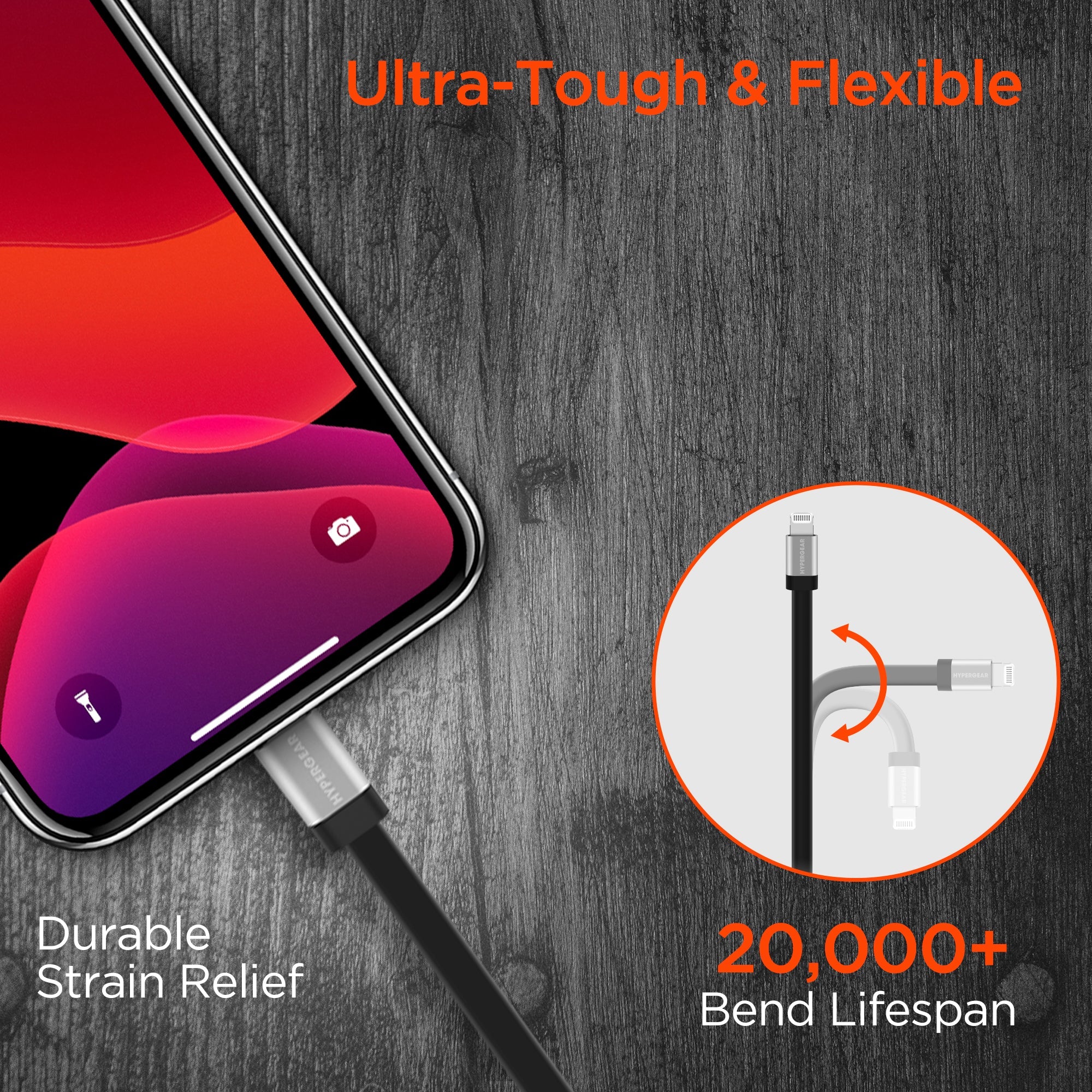 HyperGear Flexi USB to Lightning Flat Cable 6ft Jupiter Gear Home