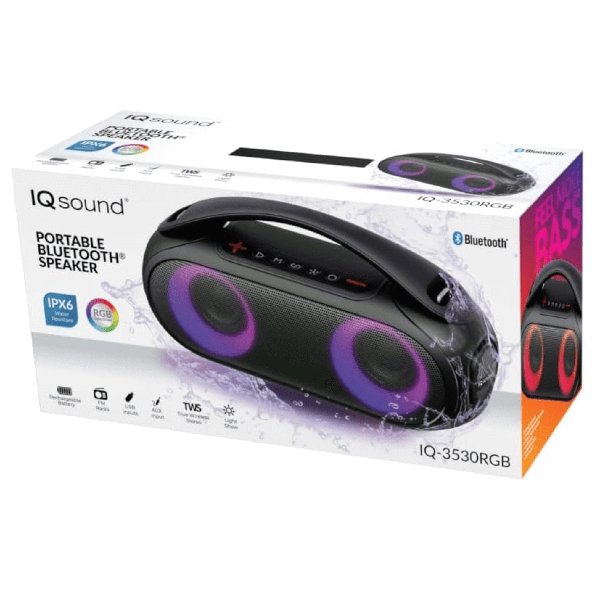 IQ Sound Portable Water-Resistant BT Speaker with RGB Light Panel Jupiter Gear Home