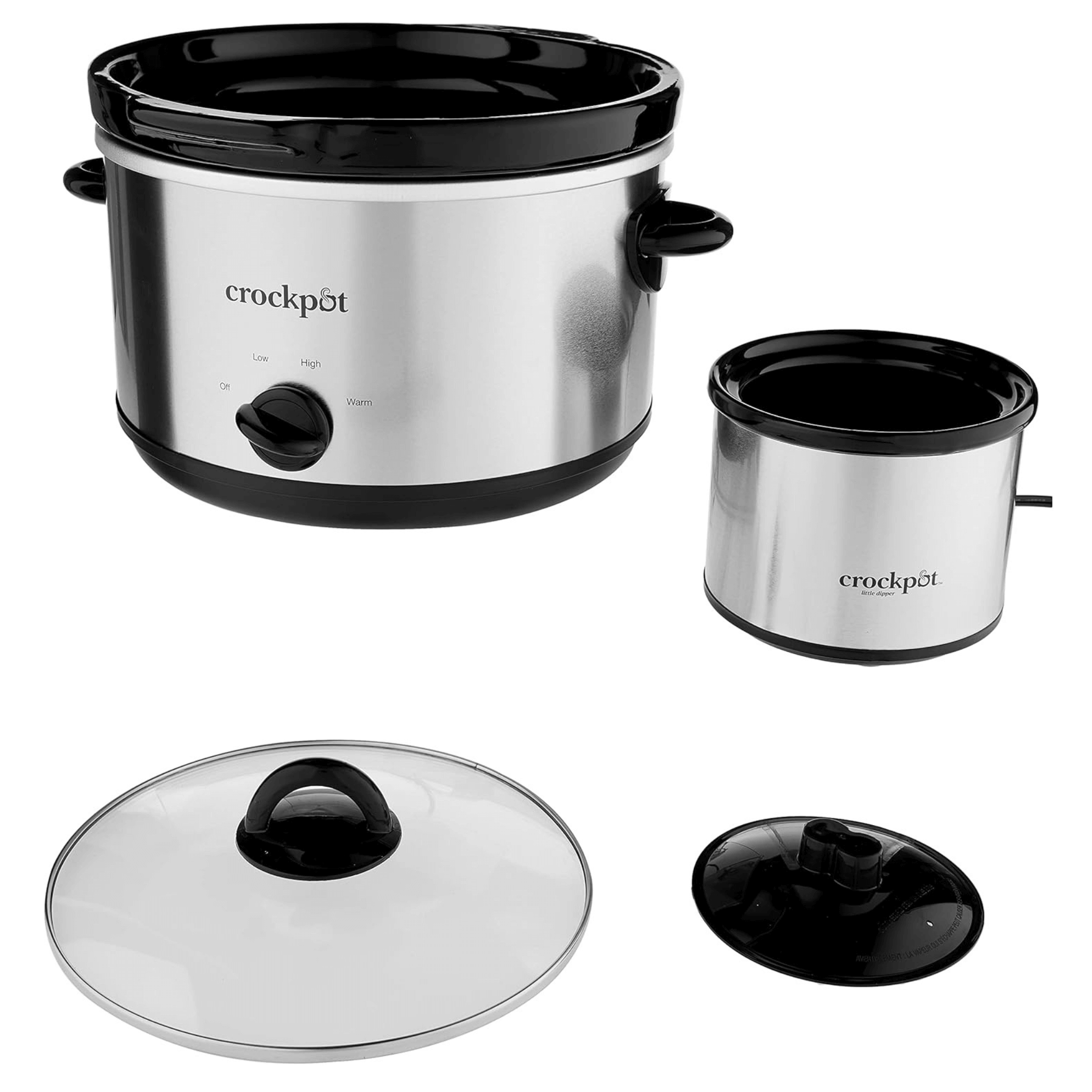 Crockpot 5 Qt. Round Manual Stainless Steel Slow Cooker and Little Dipper Warmer Jupiter Gear Home