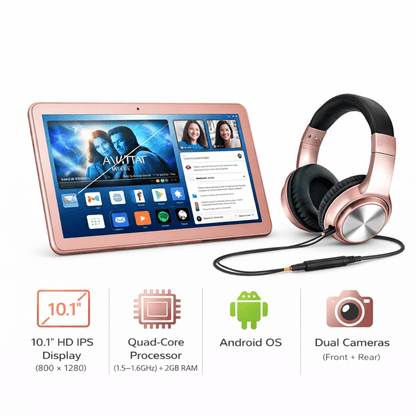 Emerson 10.1" Tablet Combo with Headphones and USB Keyboard Rose Gold - Refurbished Jupiter Gear Home