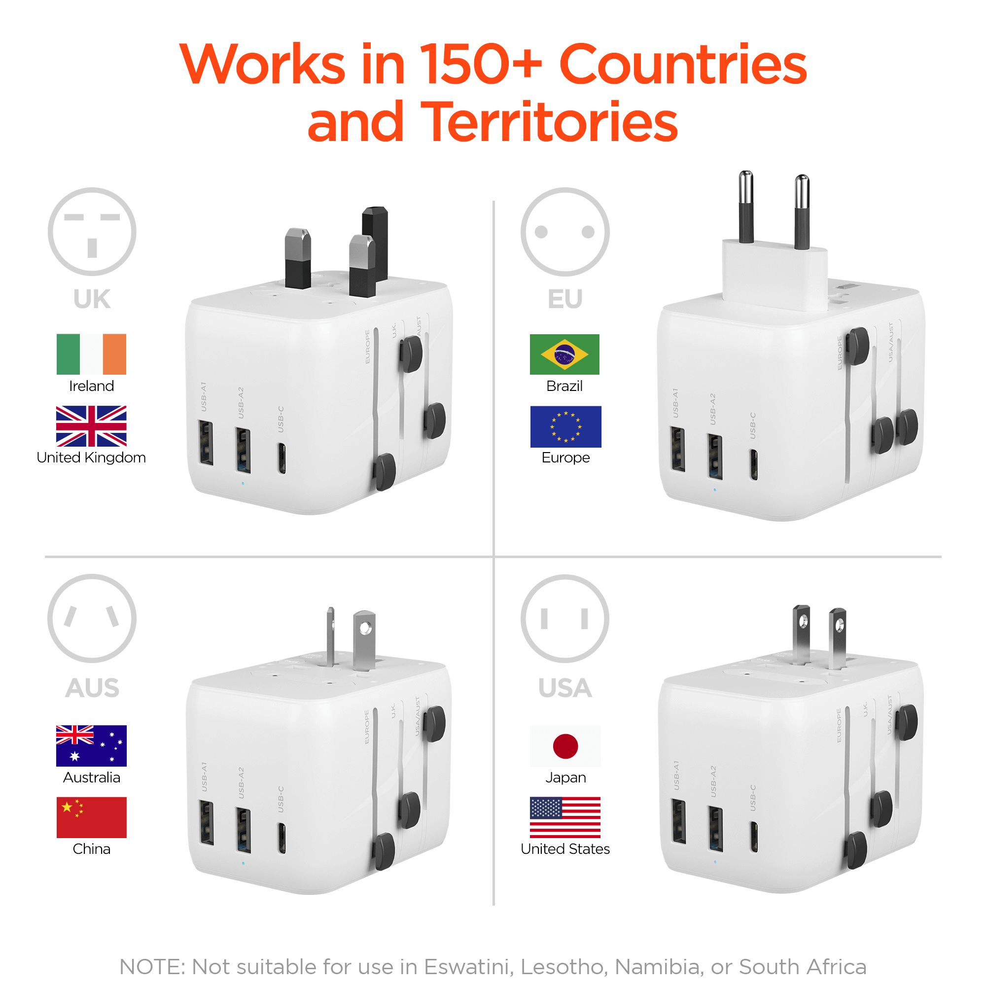 HyperGear WorldCharge Universal Travel Adapter with USB-C Jupiter Gear Home