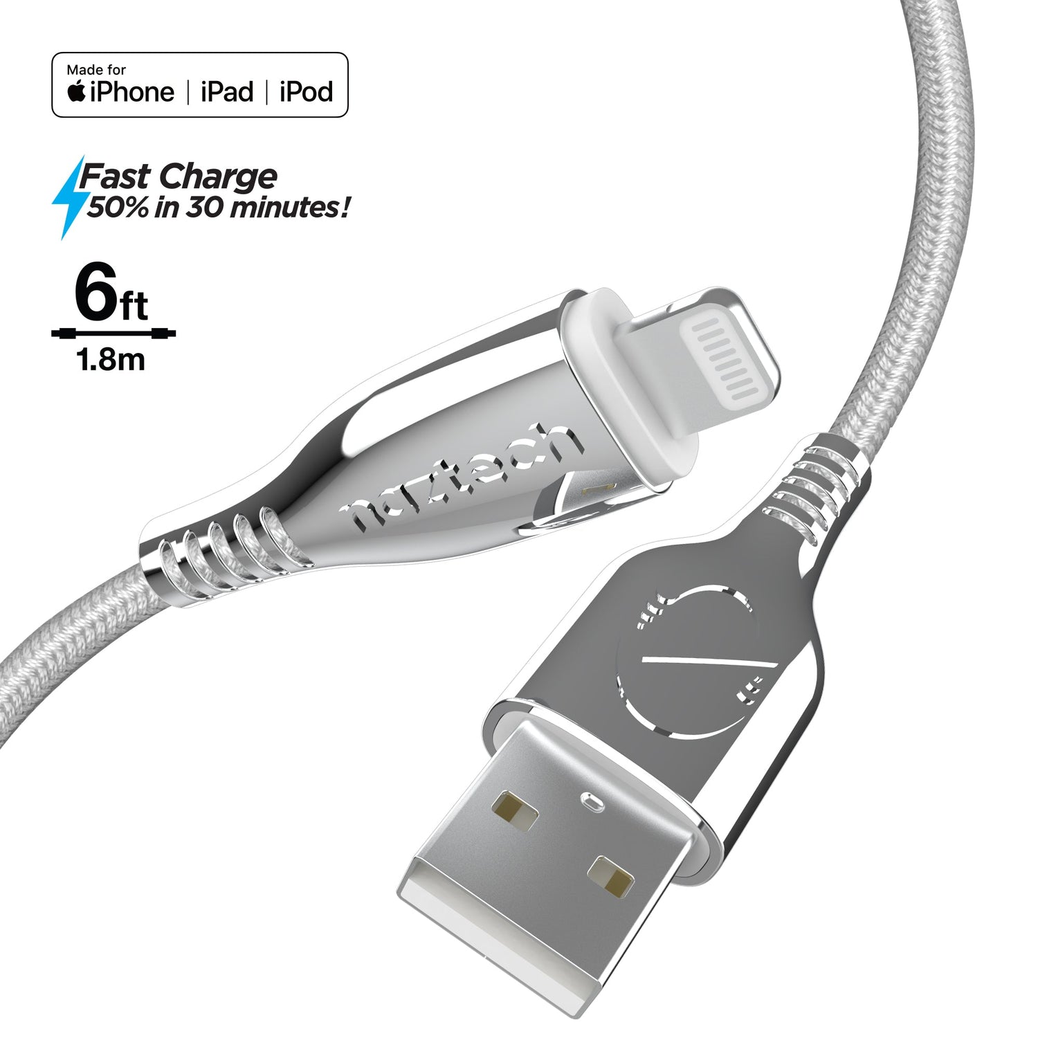 Naztech Titanium USB to MFi Lightning Braided Cable 6ft Jupiter Gear Home