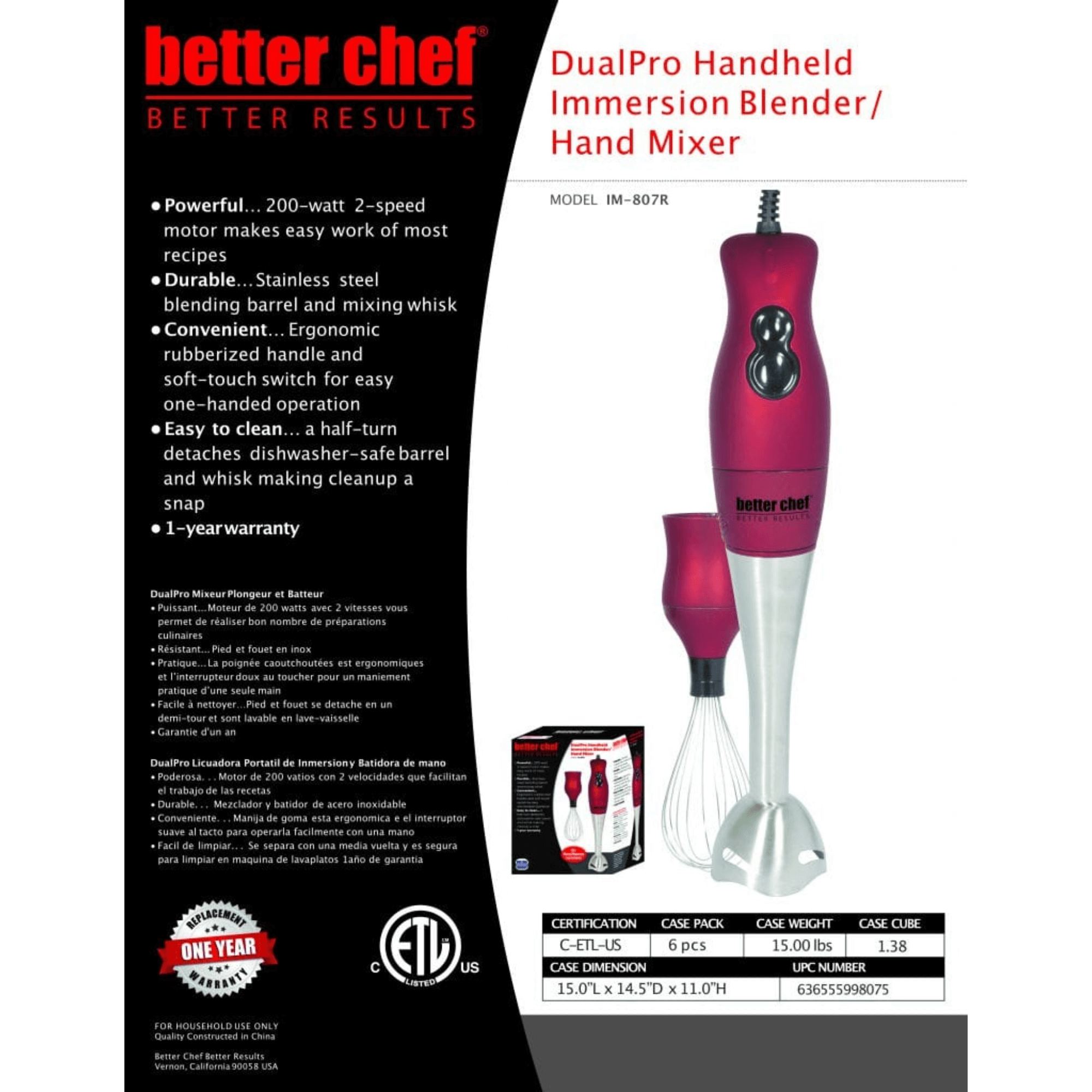 Better Chef 200W DualPro Immersion Blender Hand-Mixer with Cup and Beater Jupiter Gear Home