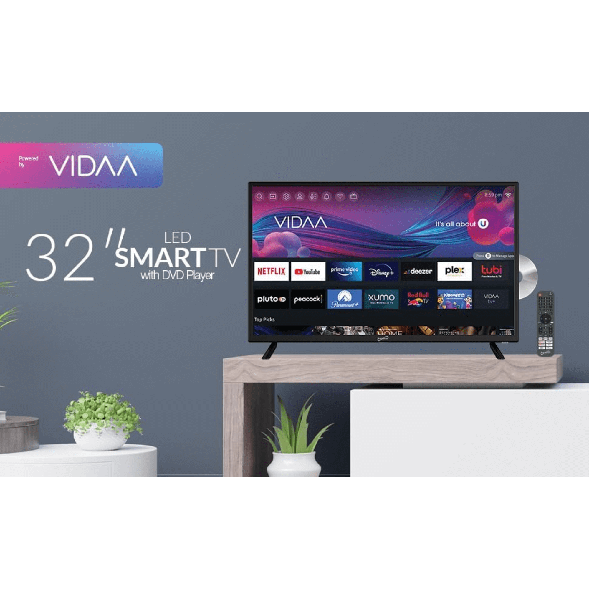 Supersonic 32-inch DLED Smart HDTV with DVD Player ATSC and NTSC System ACDC Compatible Jupiter Gear Home