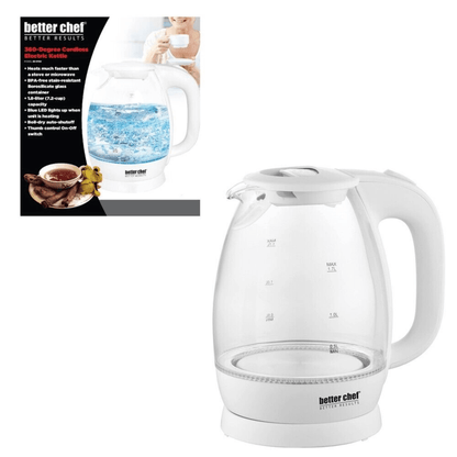 Better Chef 7-Cup Cordless Borosilicate Glass Electric Kettle with LED Light Jupiter Gear Home