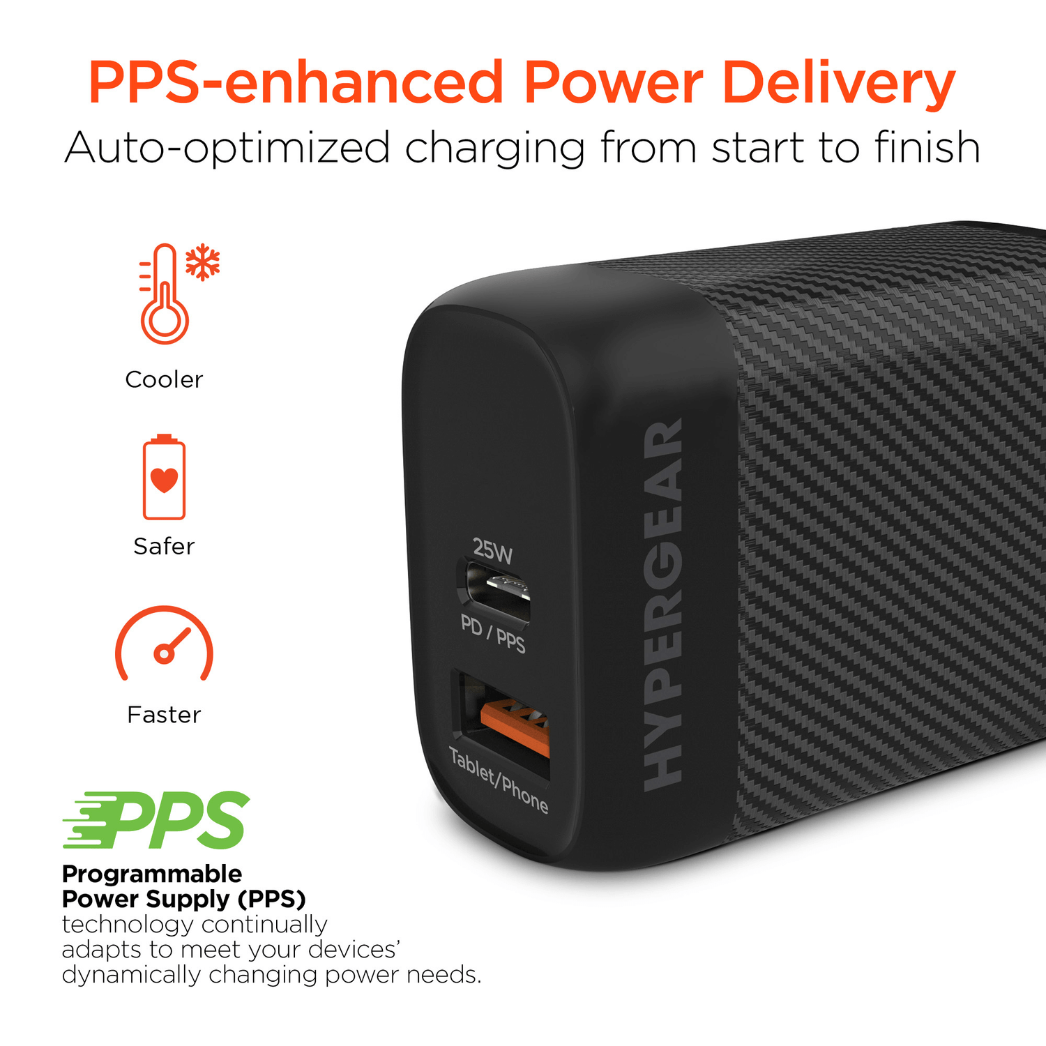 HyperGear SpeedBoost 25W USB-C PD + 12W USB Fast Wall Charger with PPS and 6ft USB-C Cable Jupiter Gear Home