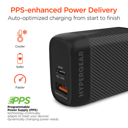 HyperGear SpeedBoost 25W USB-C PD + 12W USB Fast Wall Charger with PPS and 6ft USB-C Cable Jupiter Gear Home