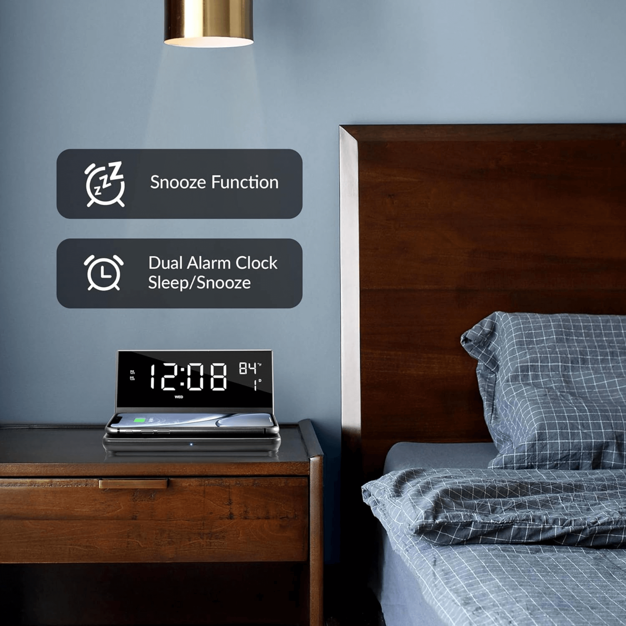 Supersonic Dual Alarm Clock with 2-in-1 Wireless Charger Jupiter Gear Home