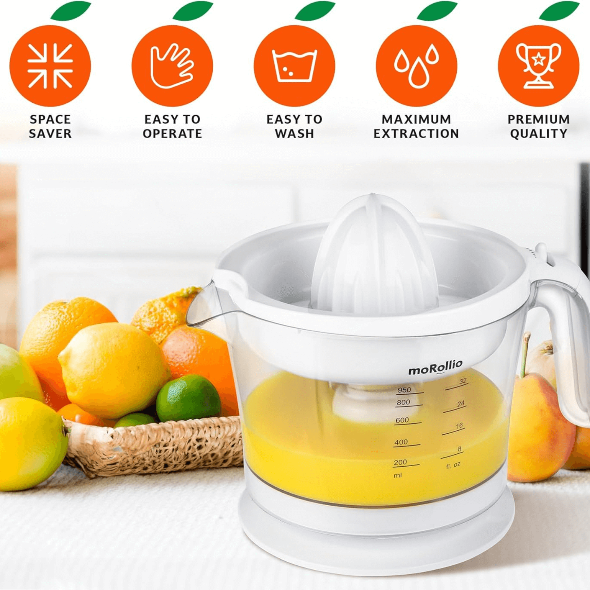 moRollio Compact 32oz Electric Citrus Juicer Jupiter Gear Home