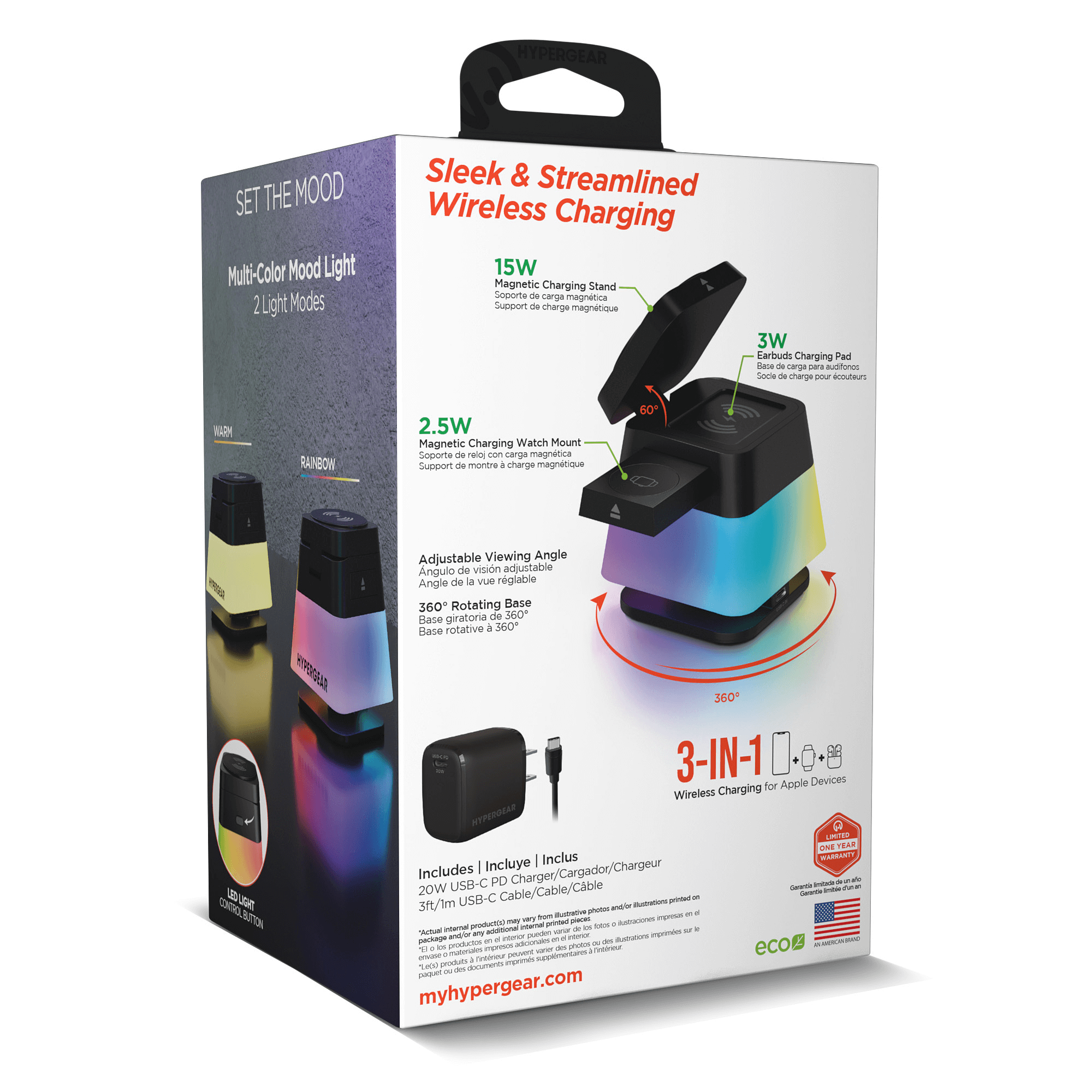 HyperGear PowerFold Cube RGB 3-in-1 Wireless Charging Stand Jupiter Gear Home