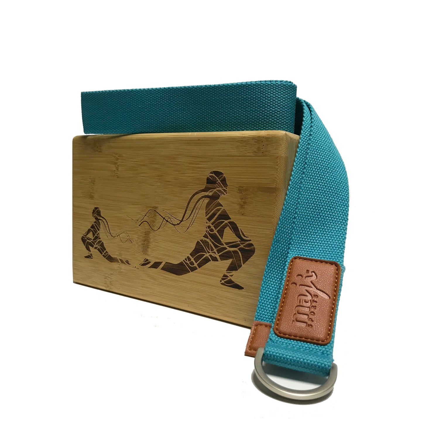 Maji Sports Laser Engraved Bamboo Yoga Block &amp; Strap Combo Jupiter Gear Home