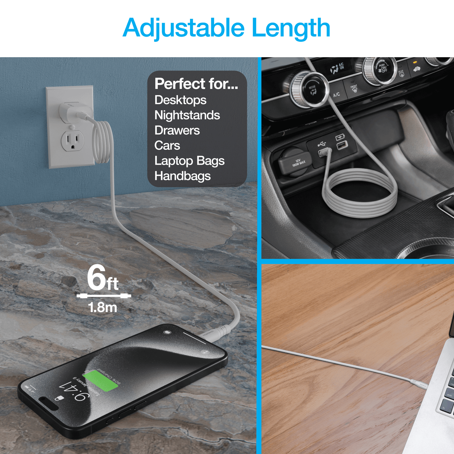 Naztech REcoil USB-C to USB-C Magnetic Cable 6ft Jupiter Gear Home