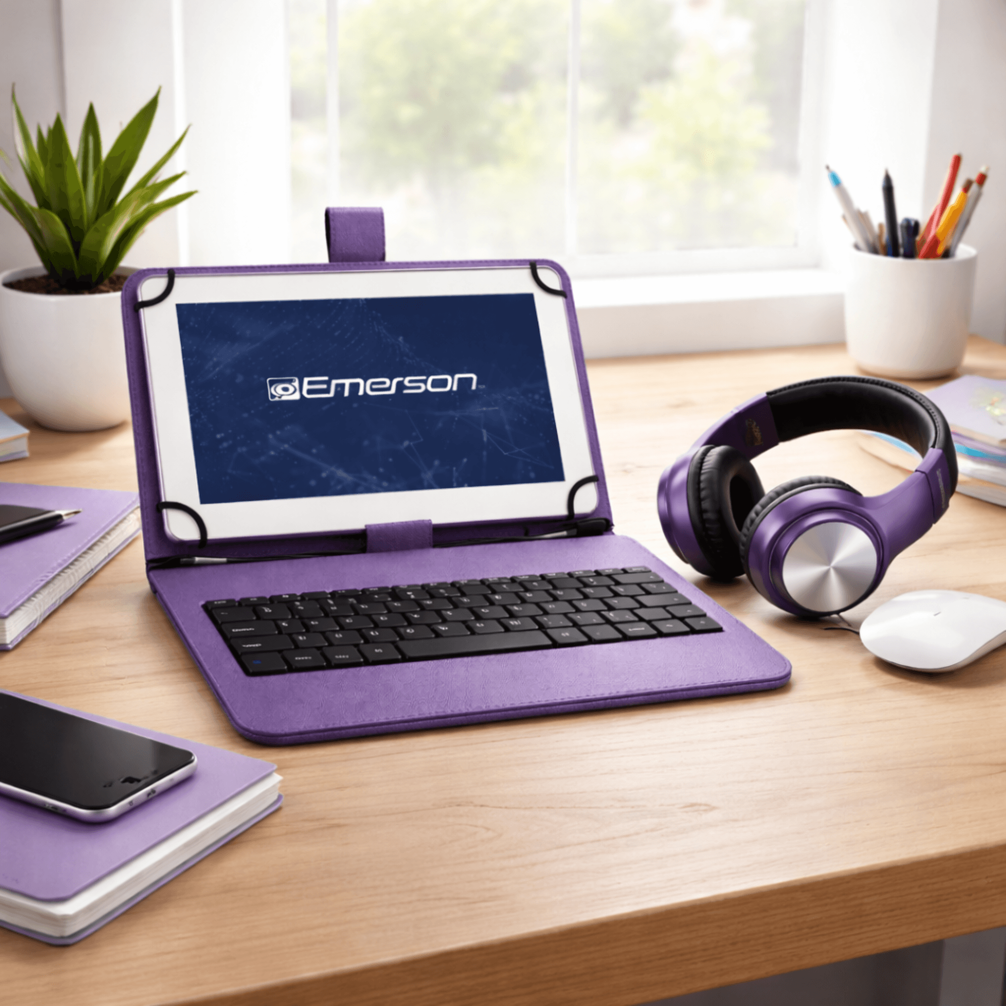 Emerson 9” Quad Core Tablet with Android 14 Purple - Refurbished Jupiter Gear Home