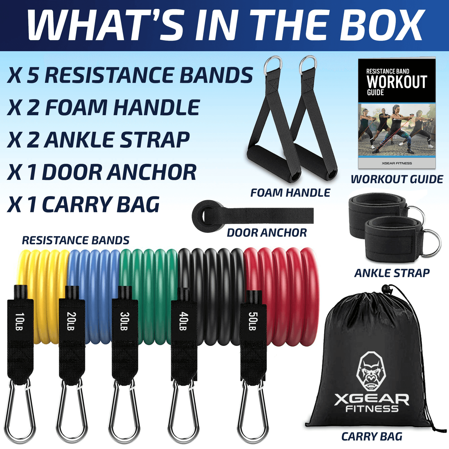 XGear Fitness 11-Piece Exercise Resistance Band Set with Handles Jupiter Gear Home