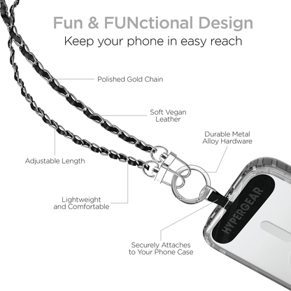 HyperGear TECHcessories Silver Chain with Black Vegan Leather Universal Crossbody Phone Strap Jupiter Gear Home