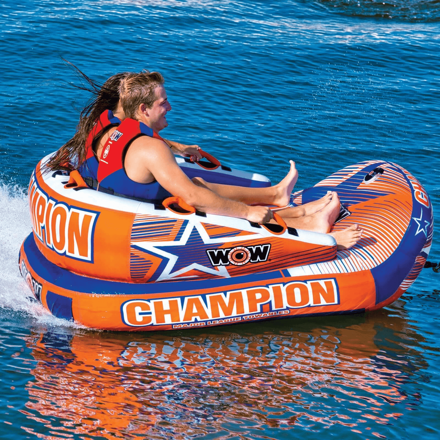 WOW Watersports Champion 2-Person Towable with EZ-Up Nose for Minimal Drag and Footrest Jupiter Gear Home