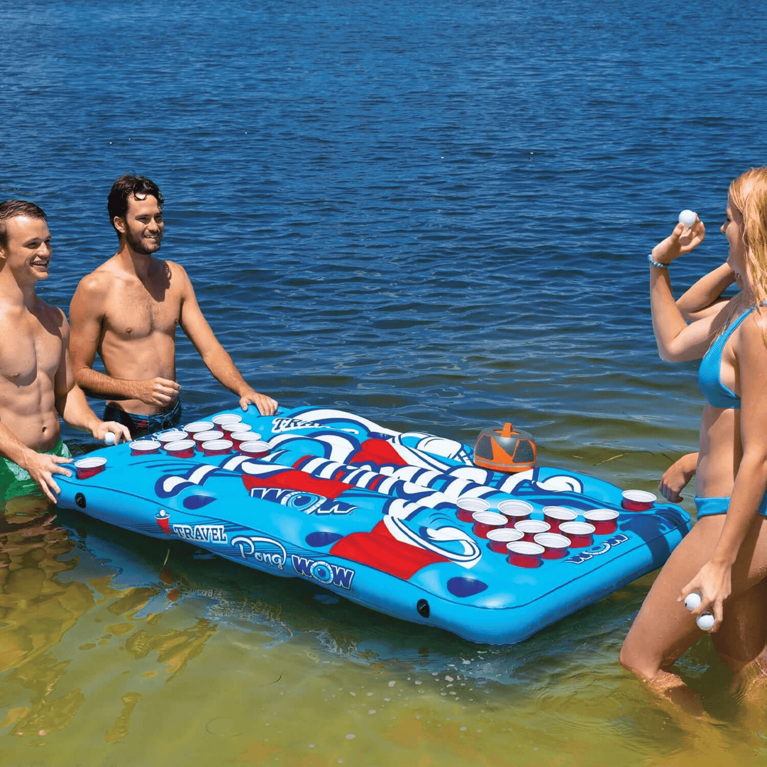 WOW Watersports Travel Pong Inflatable Floating Game with Cup Holders Jupiter Gear Home