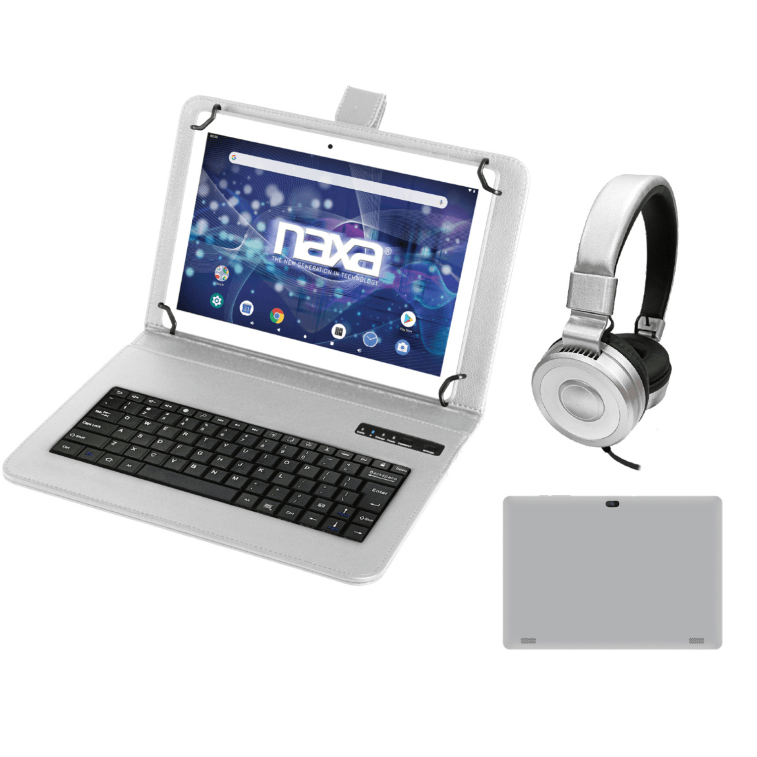 Naxa 10.1" Tablet with BT Keyboard, Case &amp; Headphone Silver - Refurbished Jupiter Gear Home