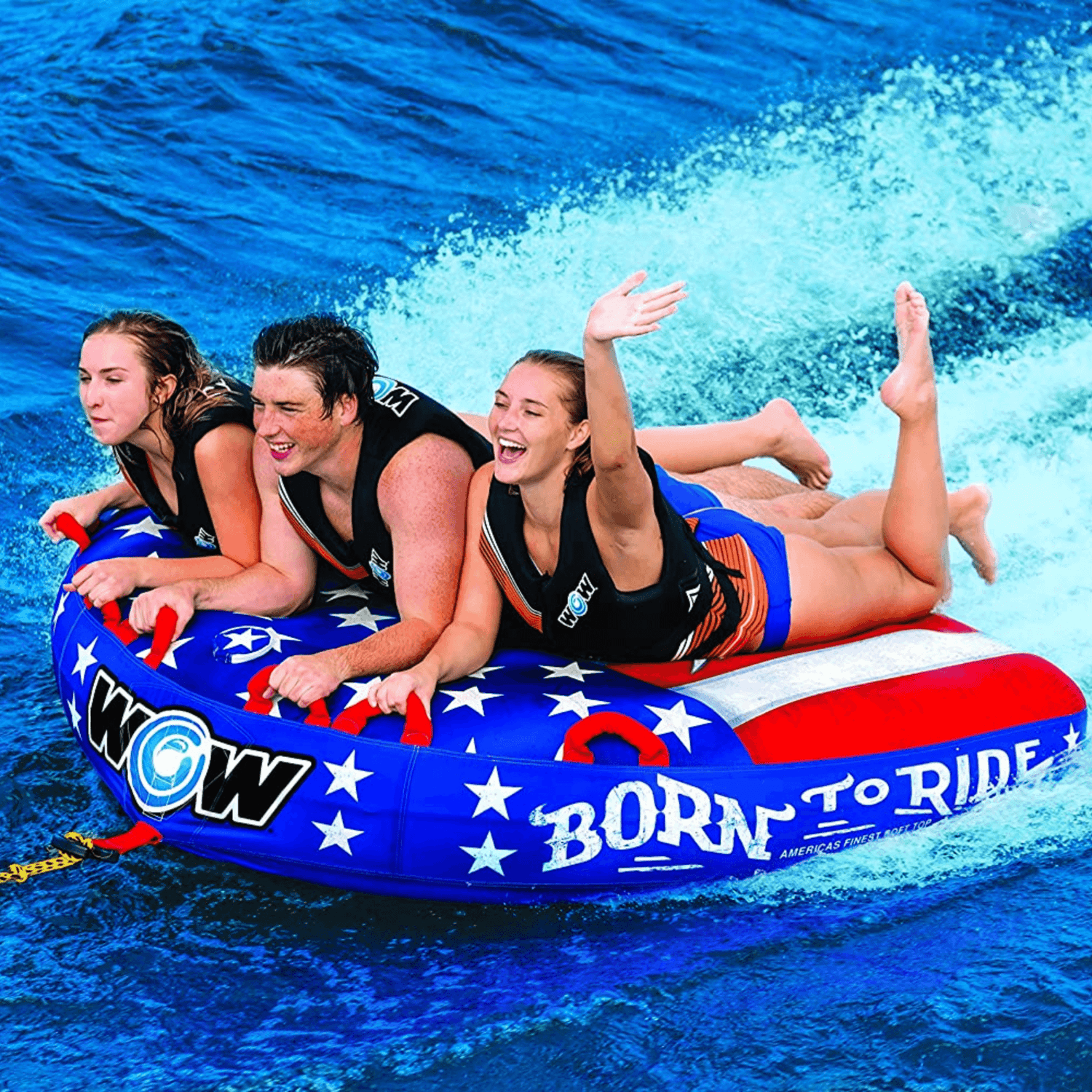 WOW Watersports Born to Ride 3 Person 3P Towable with Soft Top and EZ Tow Jupiter Gear Home