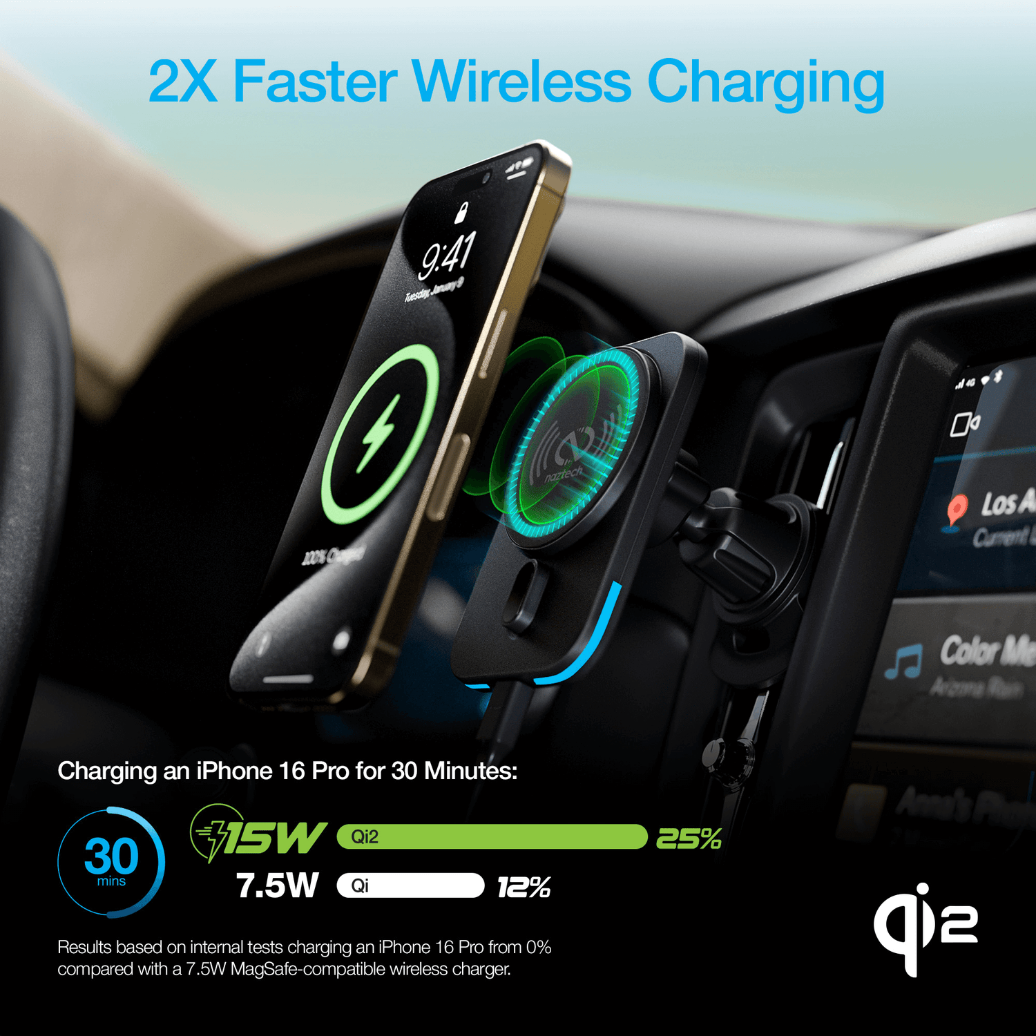 Naztech MagLock CAR 15W Magnetic Wireless Fast Charging Vent Mount with Qi2 Jupiter Gear Home