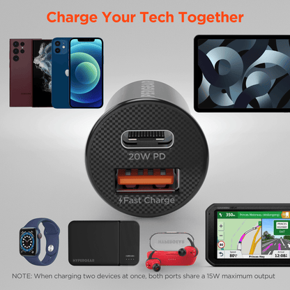 HyperGear Mini 20W USB-C PD + 18W USB Fast Car Charger Jupiter Gear Home