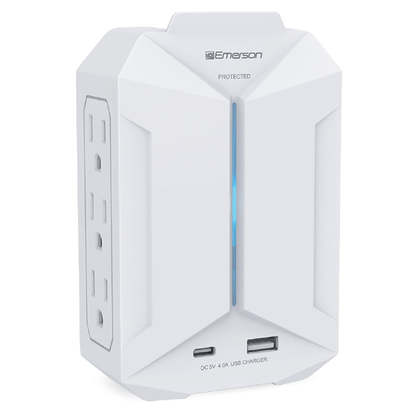 Emerson 6-Outlet + USB Wall Charger with Surge Protection and LED Lighting Jupiter Gear Home