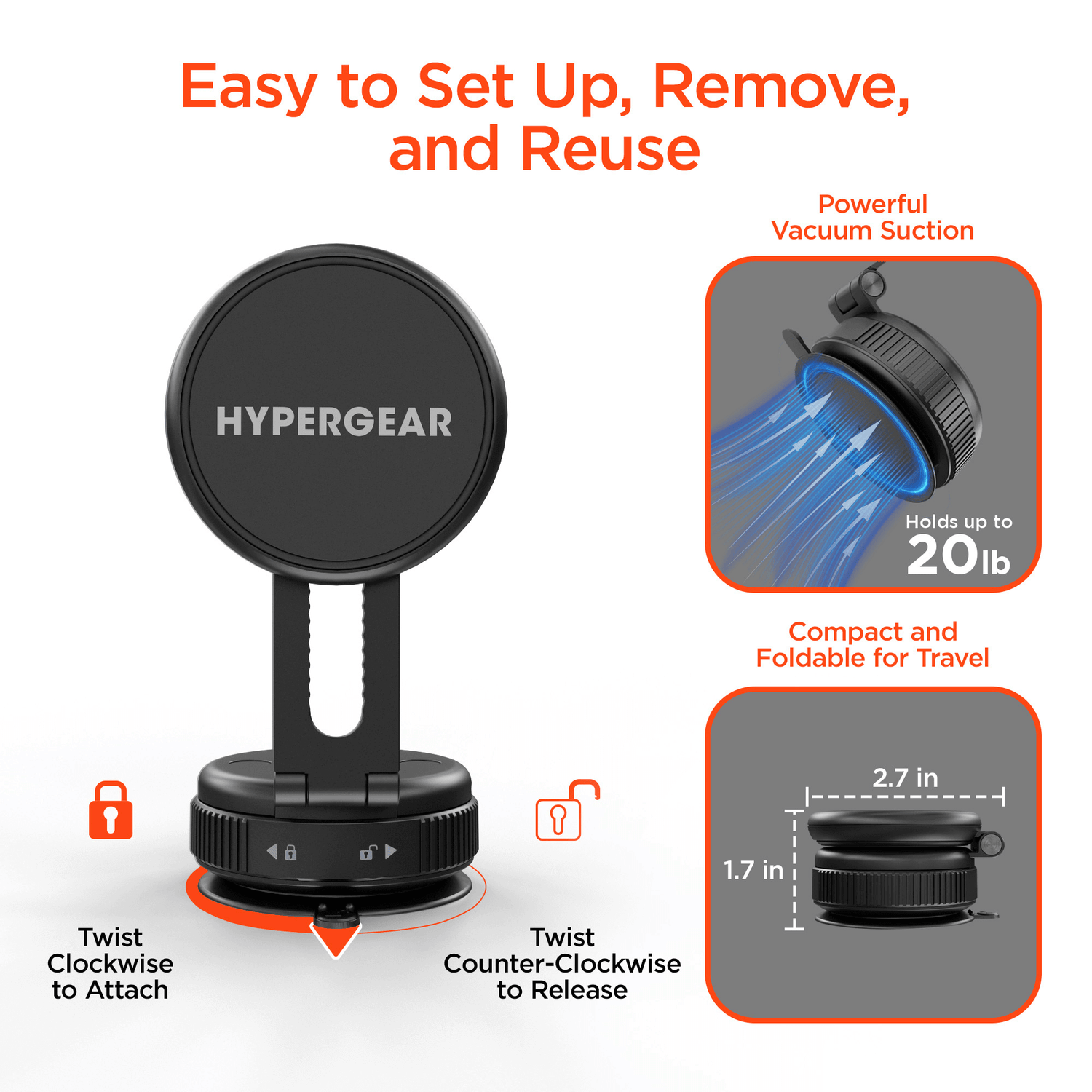 HyperGear Mag Vac Magnetic Phone Mount with Vacuum Suction Cup Base Jupiter Gear Home