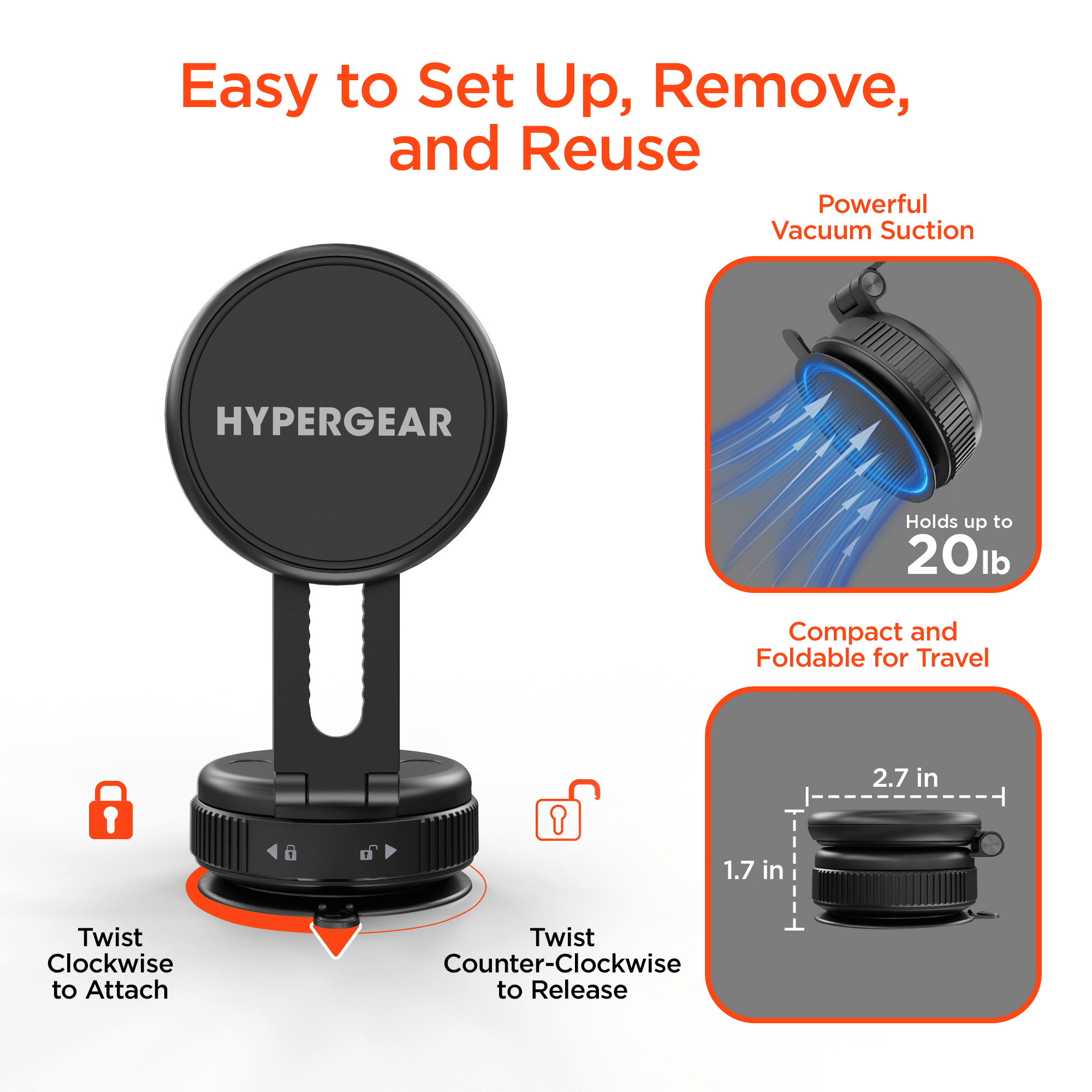 HyperGear Mag Vac Magnetic Phone Mount with Vacuum Suction Cup Base Jupiter Gear Home