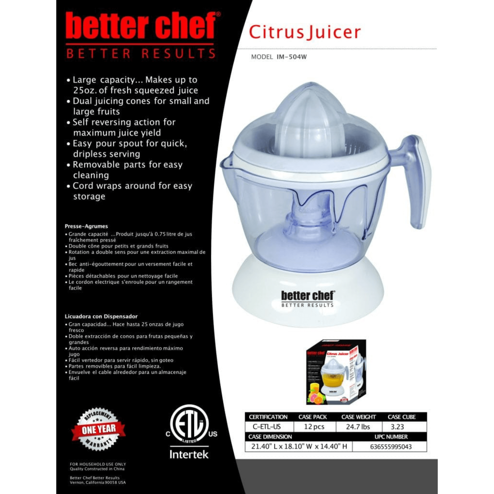 Better Chef 0.75L Self-Reversing Citrus Juicer Jupiter Gear Home