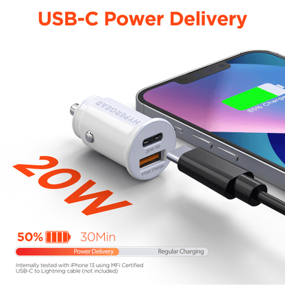 HyperGear Mini 20W USB-C PD + 18W USB Fast Car Charger Jupiter Gear Home