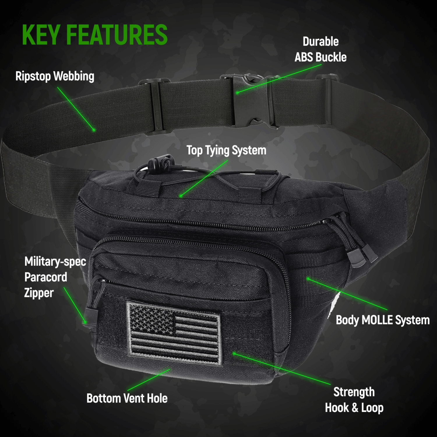 XGear Tactical Hunting Fanny Pack with USA Flag Patch Jupiter Gear Home