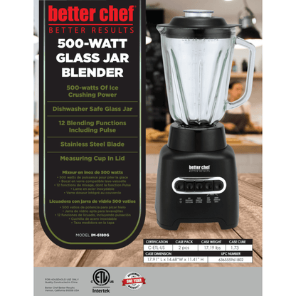 Better Chef 500-Watt Glass Jar Blender Jupiter Gear Home