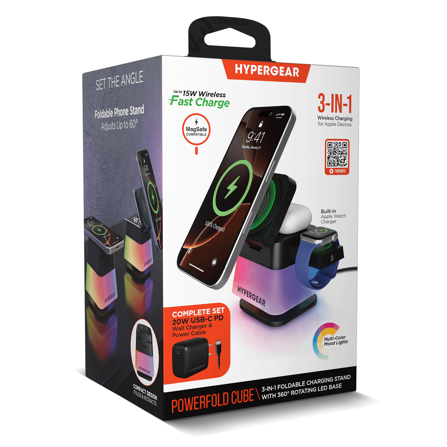 HyperGear PowerFold Cube RGB 3-in-1 Wireless Charging Stand Jupiter Gear Home