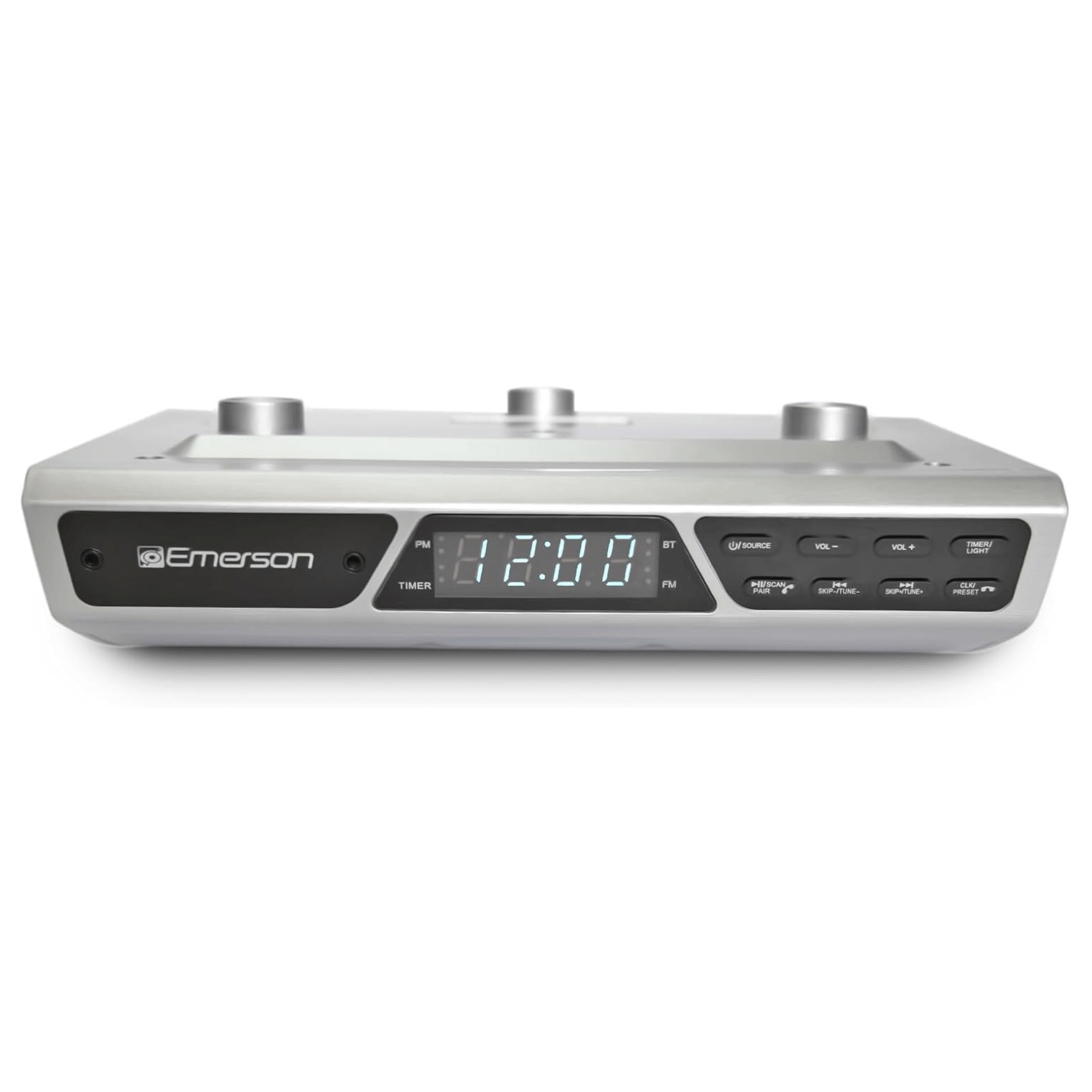 Emerson Under Cabinet FM Radio w Bluetooth, Station Memory and Clock with Timer Jupiter Gear Home