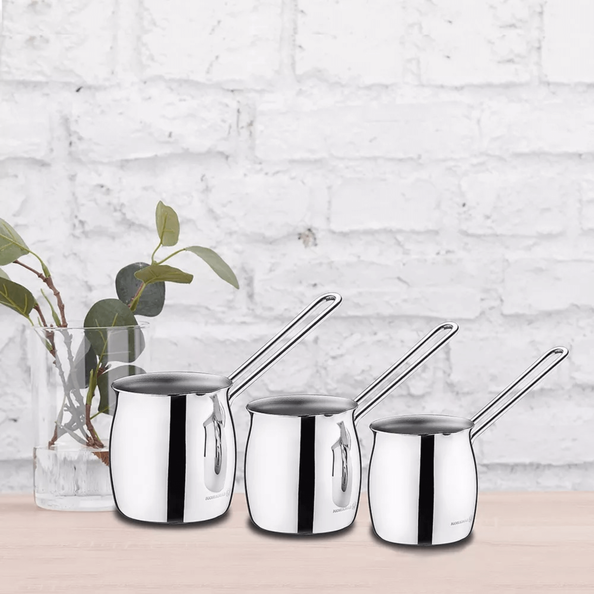 Korkmaz Tombik 3 Piece Stainless Steel Turkish Coffee Pot Set Jupiter Gear Home