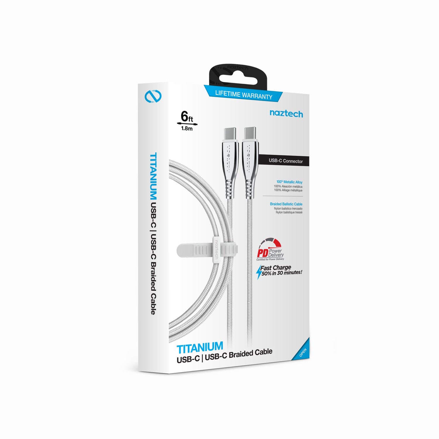 Naztech Titanium USB-C to USB-C Braided Cable 6ft Jupiter Gear Home